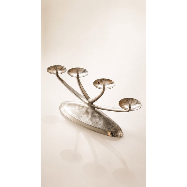 Brutalist Modernist 4-Light Candelabra in Silver-Plated Metal from WMF Ikora, 1959 For Sale - Image 3 of 8