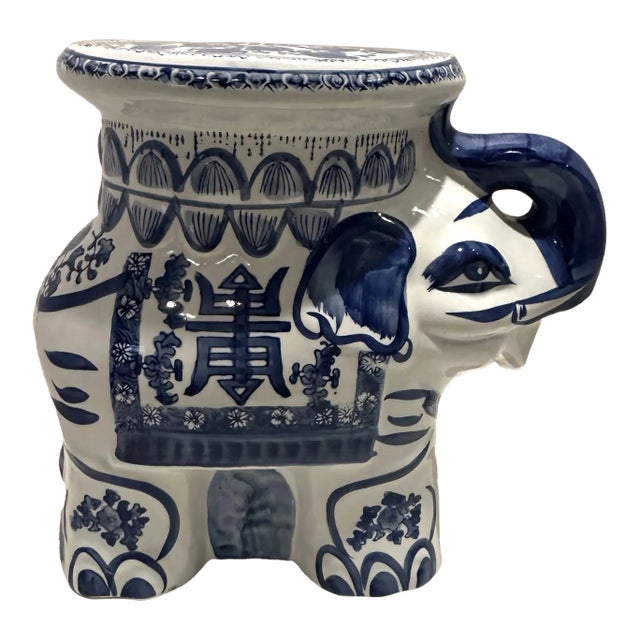 Blue & White Chinoiserie Elephant Garden Seat 1980’s For Sale