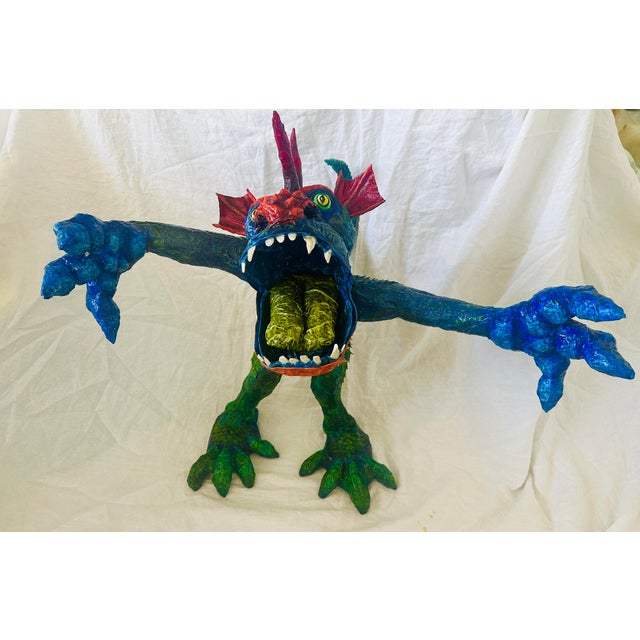 Large Whimsical Paper Mache' Dragon Sculpture, vibrant colors throughout. Local Artist in LaQuinta ca. Signed and #. I...