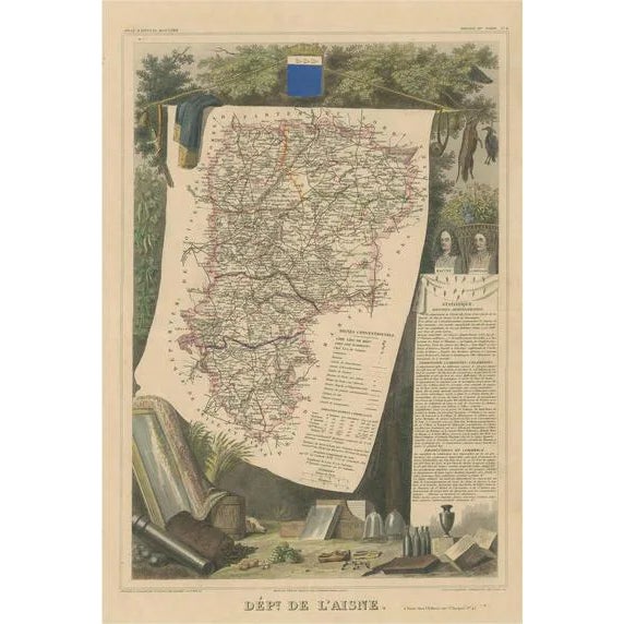 Antique Map of the Department of Laisne For Sale
