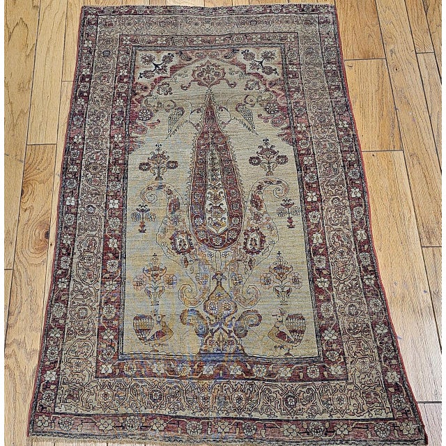19th Century Persian Kerman Lavar Pictorial Rug, Hand-Knotted Wool, Tree of Life Pattern, Tan & Red, 4x6 For Sale In Chicago - Image 6 of 14