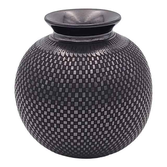 Mata Ortiz Black on Black Pottery Vase, Signed Jose M Martinez, Circa 1970 For Sale