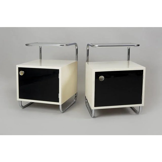 Functionalist Black and White Bedside Tables by Vichr a Spol, Former Czechoslovakia, 1940s, Set of 2 For Sale - Image 6 of 6