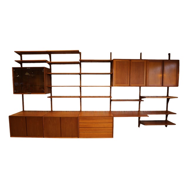 Large Wall-Mounted Shelving System in Teak by Poul Cadovius for Cado, 1960s For Sale