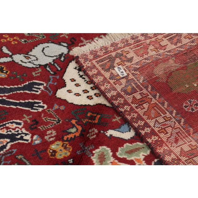Red Vintage Persian Gabbeh Runner in Red With Animals Pictorials - Rug & Kilim For Sale - Image 8 of 10
