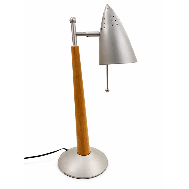 Light Gray 1970s Mid-Century Modern Hardwood Directional Table Lamp With Adjustable Bar & Conical Shade For Sale - Image 8 of 8