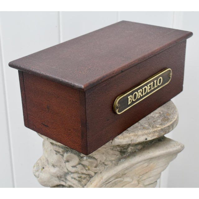 Transitional Antique Mahogany Box W/Textured Alligator Finish and Brass Plaque For Sale - Image 3 of 12