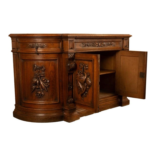 Antique 19thC French Black Forest Carved Oak Hunt Buffet Sideboard Bar 1870 For Sale In Portland, OR - Image 6 of 18