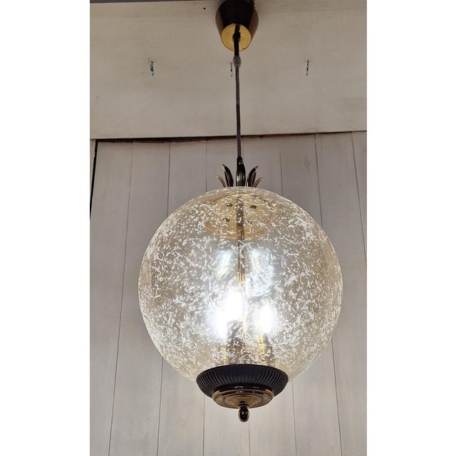 1970s Vintage Ceiling Lamp with Spherical Glass Shade, 1970s For Sale - Image 5 of 7
