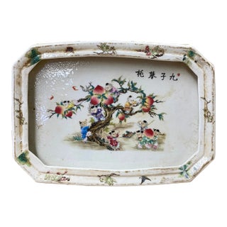 Chinese Off White Porcelain Peach Kids Rectangular Display Plate For Sale