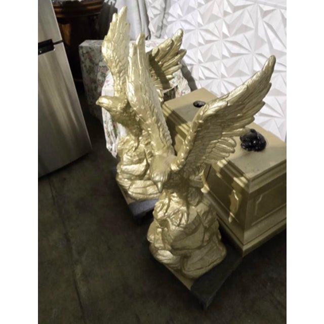 Mirrored Pair Monumental Concrete Eagle Statues W/ Rolling Plinth Bases 4ft+ For Sale - Image 9 of 9
