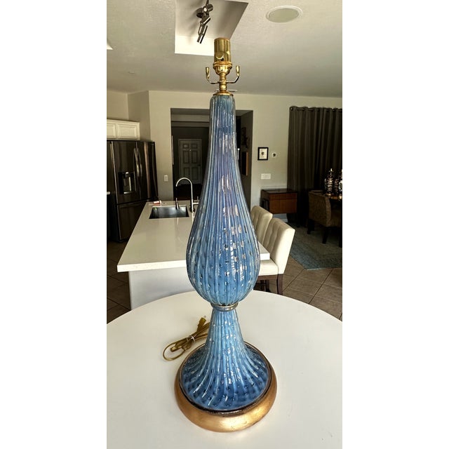 Large Barbini Murano Blue Glass Bubbles Ribbed Table Lamp | Chairish