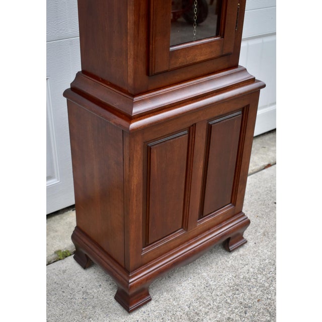 Traditional Mahogany Grandmother Clock Vintage Mechanical Embossed Dial For Sale - Image 12 of 18