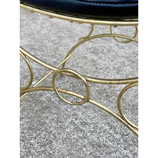 Metal Vintage Art Deco Brass Vanity Seat Window Bench W/ Tuft Cushion For Sale - Image 7 of 9