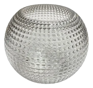 Mid Century Diamond Pattern Studded Spherical Glass Plant Vase