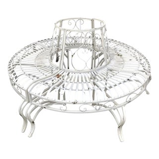 Circular White Steel Tree Bench Garden Seat For Sale