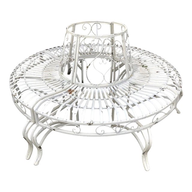 Circular White Steel Tree Bench Garden Seat For Sale