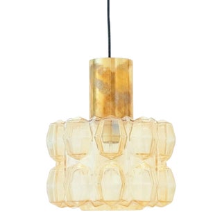 Mid Century Amber Diamond Glass & Brass Pendant Light by Helena Tynell for Limburg, Germany, 1960s For Sale