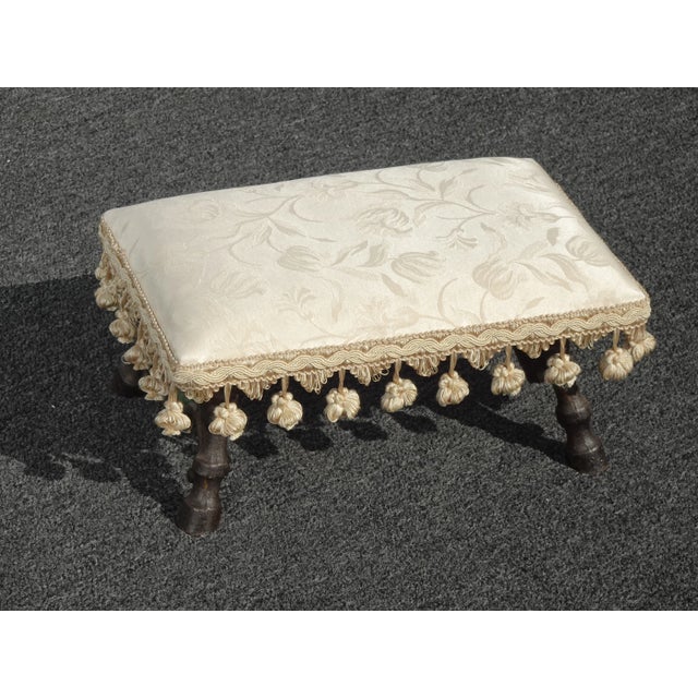 1970s Vintage French Cast Iron White W Tassels Footstool W Green Emblem For Sale - Image 5 of 12