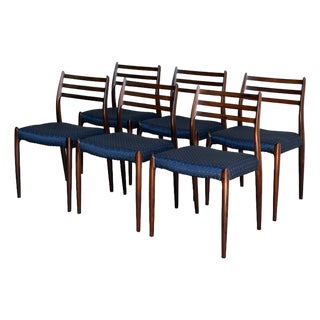 In Style of J.l. Moller Set of 6 Model 78 Dining Chairs Solid Rosewood Denmark Mid-Century Modern 1960s For Sale