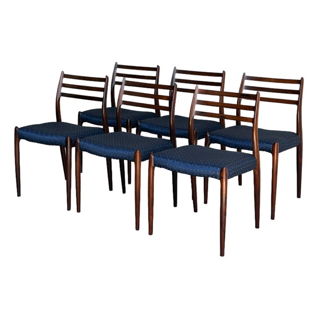 In Style of J.l. Moller Set of 6 Model 78 Dining Chairs Solid Rosewood Denmark Mid-Century Modern 1960s For Sale