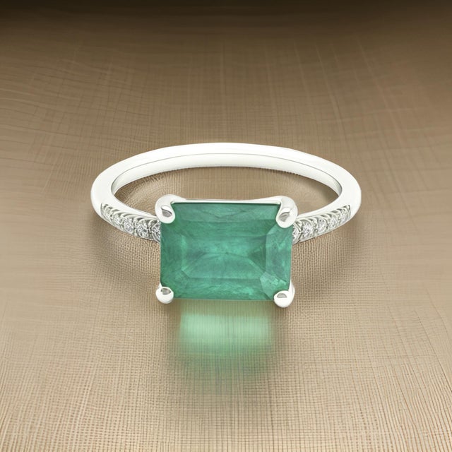 Natural Emerald Diamond Ring Size 6.5 14k Gold 1.95 TCW Certified For Sale - Image 11 of 11