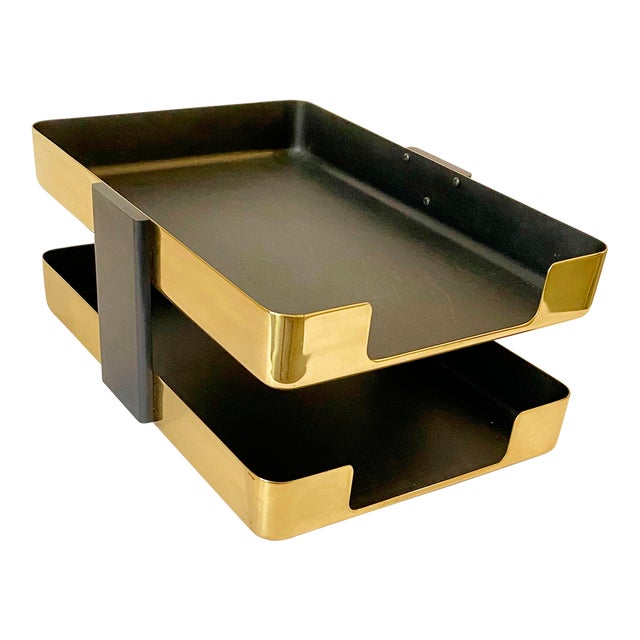 2Tiered Vintage Mirror Brass Letter Tray by Smith Metal Arts and