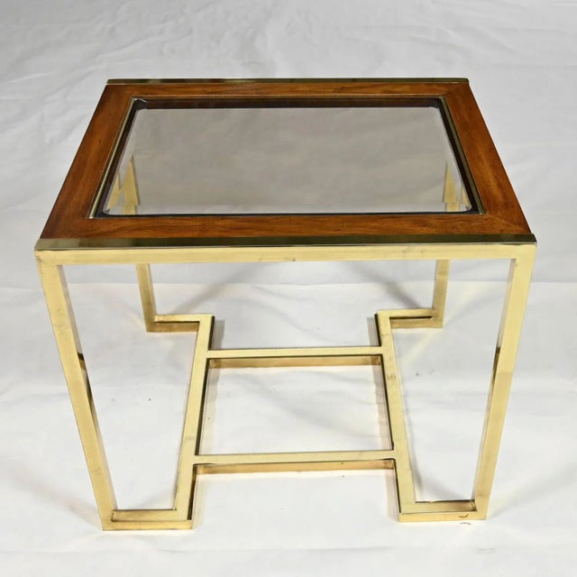Modern End Table Brass Plated Dark Wood & Smoked Glass Rectangle by Thomasville Furniture Style of Milo Baughman For Sale - Image 13 of 15
