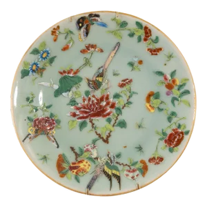 19th Century Chinese Celadon Green Famille Rose Decorative Plate