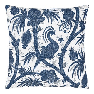 Scalamandre 22" x 22" Balinese Peacock Pillow in Indigo For Sale