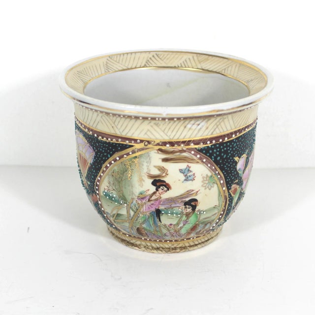Japanese Vintage Small Hand Painted Chinese Planter With Gold Details For Sale - Image 3 of 10