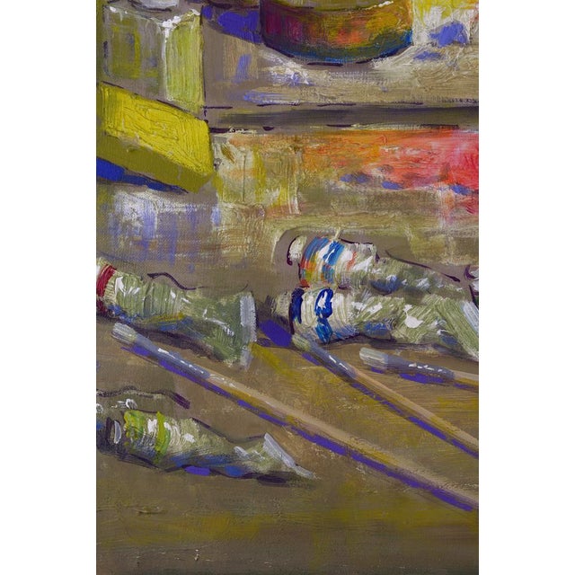 An intimate and vibrant contemporary figurative painting measuring 65 × 75 cm, this oil on canvas captures the creative...