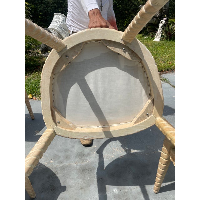 1980s Carved Whitewashed Wood Boho Rope Twist Chairs- Set of 6 For Sale - Image 9 of 10