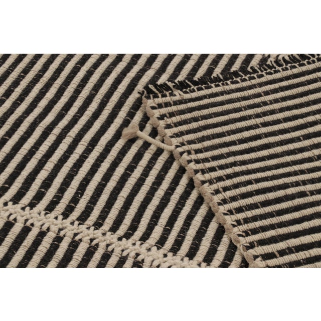 Beige Rug & Kilim’s Contemporary Kilim, Beige with Black Textural Stripes For Sale - Image 8 of 10
