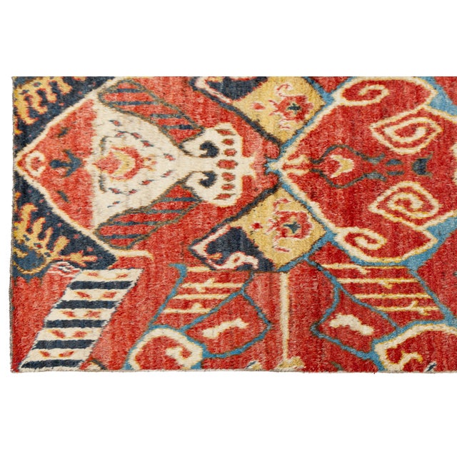 Moroccan Style Hand-Knotted Wool Area Rug With Graphic Tribal in Terracotta Red For Sale - Image 9 of 12