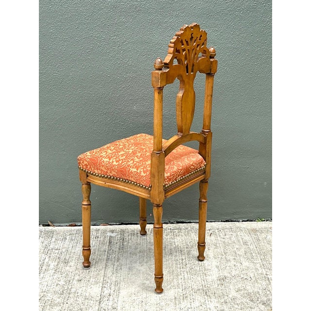 Brown Vintage Wood Chair With Floral Carving For Sale - Image 8 of 12