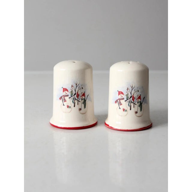 1990s Vintage Royal Season Stoneware Snowman Salt & Pepper Shakers For Sale - Image 5 of 9