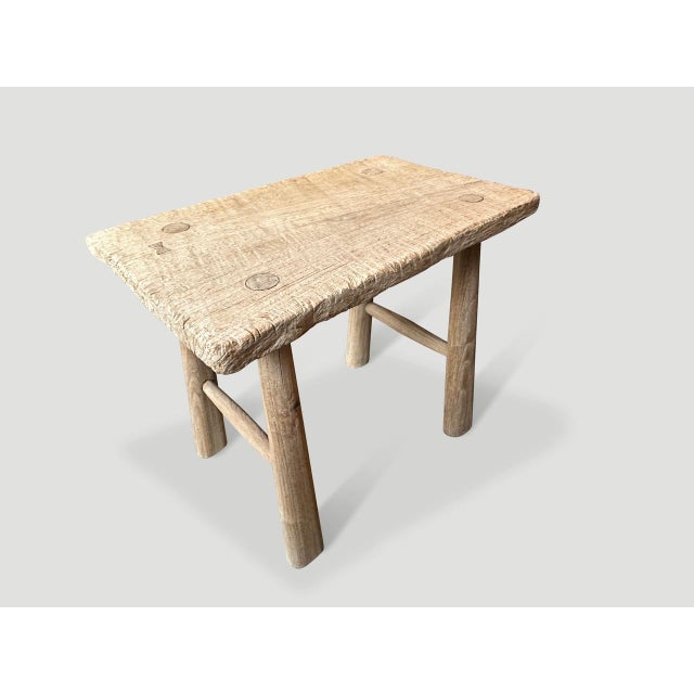 Andrianna Shamaris Bleached Teak Wood Stool or Side Table For Sale - Image 4 of 6