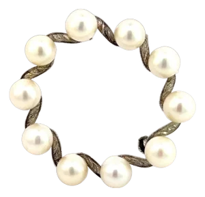 1990s Mikimoto Estate Akoya Pearl Brooch Pin Sterling Silver