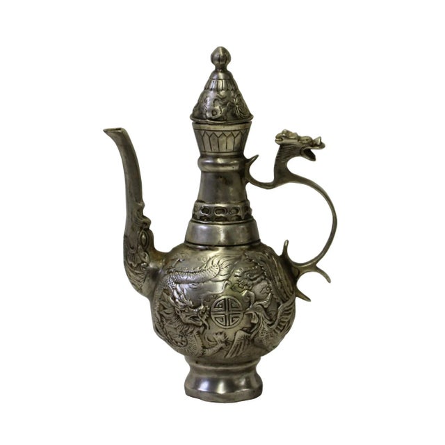 Chinese Handmade Metal Silver Color Jar Shape Teapot Display For Sale In San Francisco - Image 6 of 6