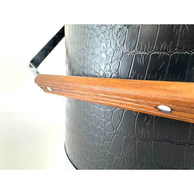 1960s Mid-Century Modern Kromex Black Faux Alligator, Chrome & Wood Ice Bucket For Sale - Image 4 of 11