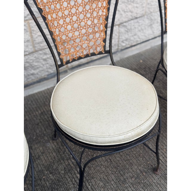 Black 1970s Set of 4 Vintage French Bistro Style Wrought Iron & Cane Chairs For Sale - Image 8 of 10