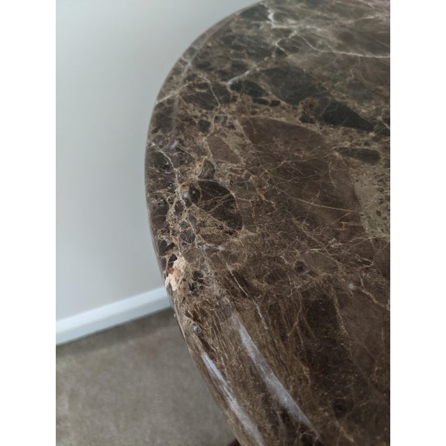 French Neoclassical 4-Leg Gueridon Table With Marble Top & Gold Gilt Drapery For Sale - Image 9 of 12