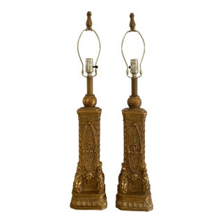 Vintage Gilt Classic Revival Style Table Lamps - Set of 2 For Sale