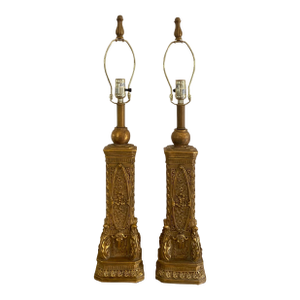Vintage Gilt Classic Revival Style Table Lamps - Set of 2