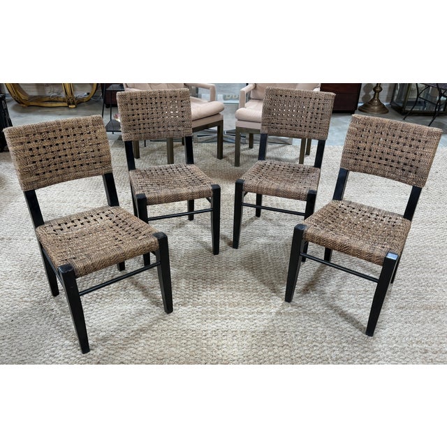 Gray 4 Palecek Blackened Pananawood & Woven Seagrass Dining Chairs, Late 20th Century For Sale - Image 8 of 17