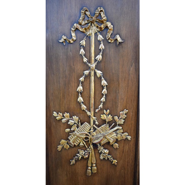 1960s Pair French Cabinet Doors Louis XVI Style Carved Gilt Musical Trophy Vintage For Sale - Image 5 of 12