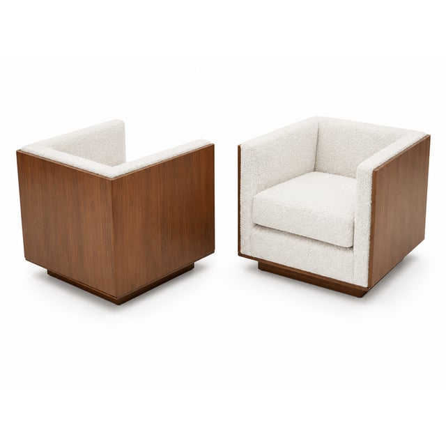 Mid-Century Modern The Lugo Walnut Paneled Swivel Lounge Chairs, a Pair For Sale - Image 3 of 6