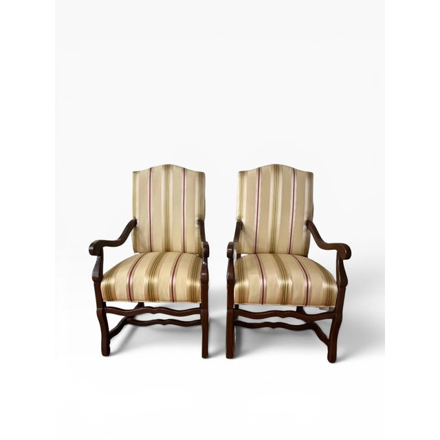 Wood Pair of Pearson Furniture Armchairs – Striped Upholstery & Curved Silhouette For Sale - Image 7 of 15