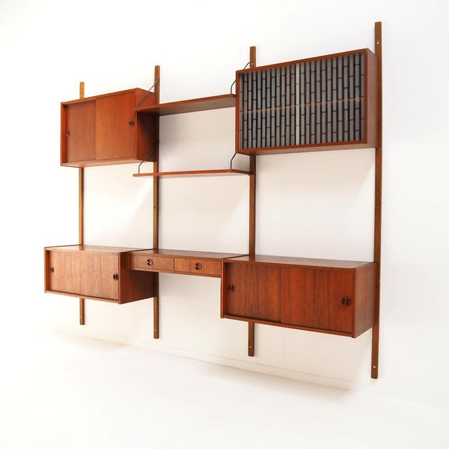 Brown Danish Modular Wall System attributed to Poul Cadovius, 1960s For Sale - Image 8 of 11